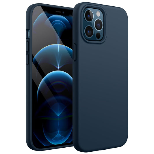 JETech Funda Silicona para iPhone 12 Pro MAX 6.7 Pulgadas, Protectora de Cuerpo Completo con Tacto Suave y Sedoso, Antigolpes Carcasa con Forro de Microfibra (Marino)