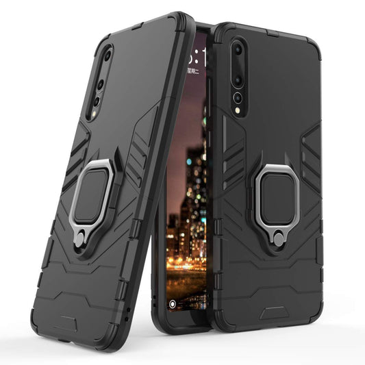Compatible con Huawei P20 Pro Funda, Anillo Metálico Sujeción Soporte Antichoque Rígido Caja (Funciona con el Montaje de Coche Magnético) Doble Capa Sólido Case Carcasa para Huawei P20 Pro (Negro)