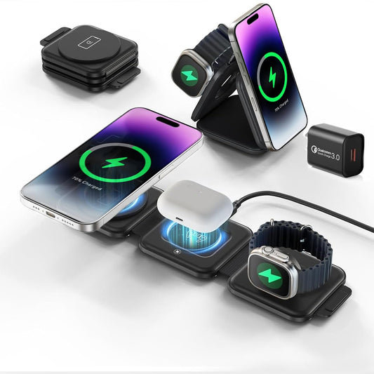 Blackultra Cargador Inalámbrico 3 en 1 15W Cargador Induccion Magnética Cargado Inalámbrico Compatible con iPhone 16 Pro MAX Plus 15 14 13 12 para Apple Watch,AirPods