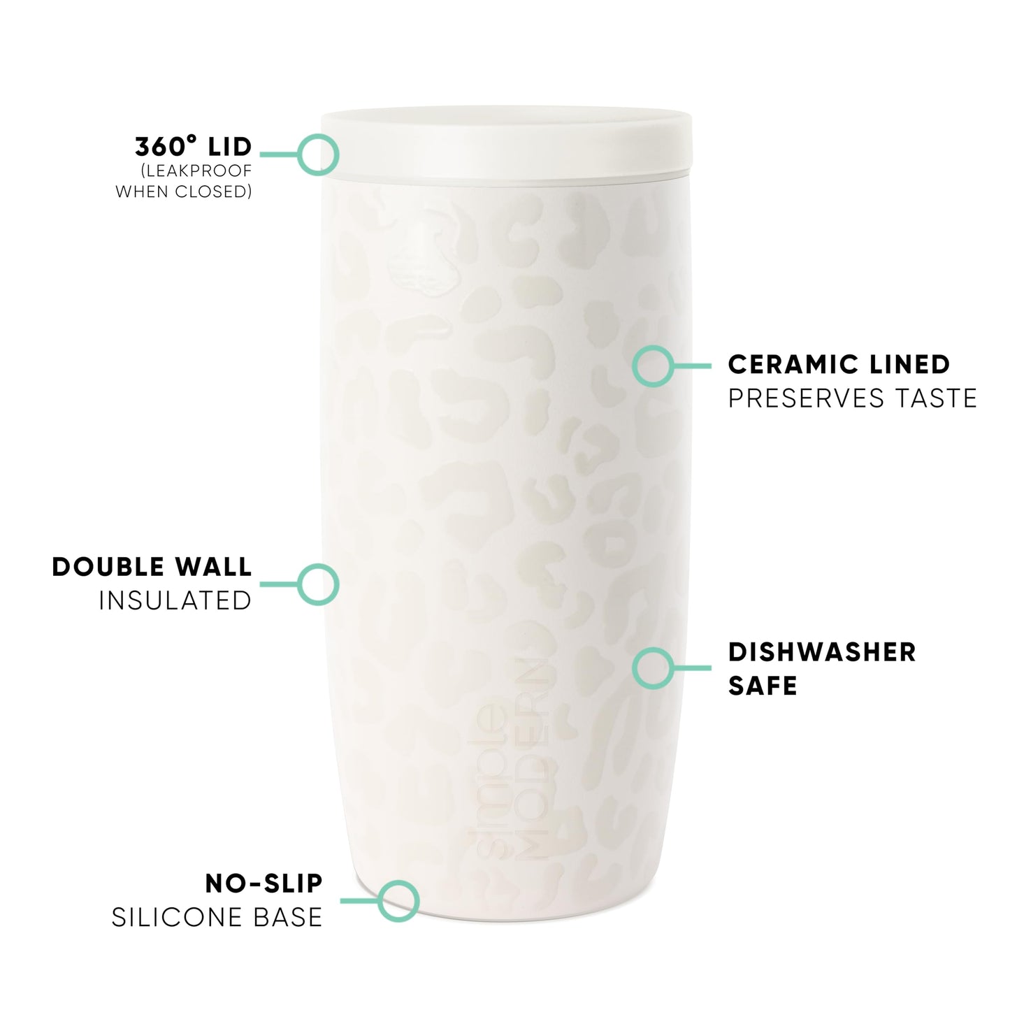 Taza de Café para Viaje Simple Modern Cream Leopard con Tapa 360 y Revestimiento de Cerámica para Mujer y Hombre