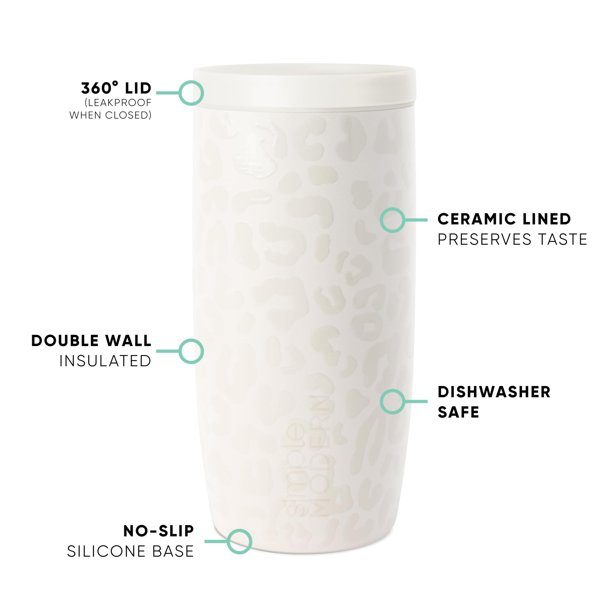 Taza de Café para Viaje Simple Modern Cream Leopard con Tapa 360 y Revestimiento de Cerámica para Mujer y Hombre