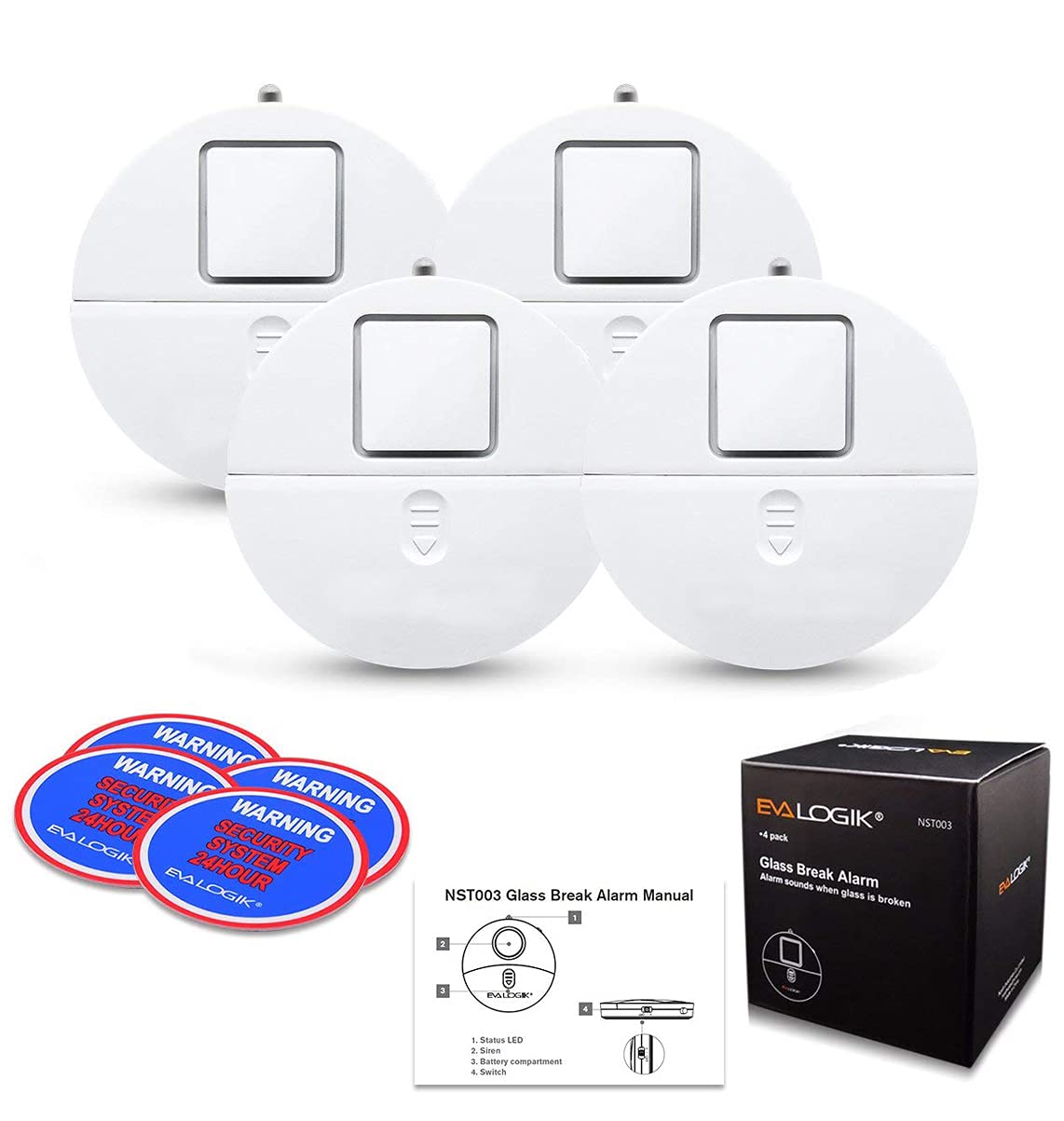 Sistema de Alarma de Ventana Ultra Ruidoso con Sensores de Vibración Avanzados 120 dB Paquete de 4 para Seguridad en Detección de Rotura de Vidrio