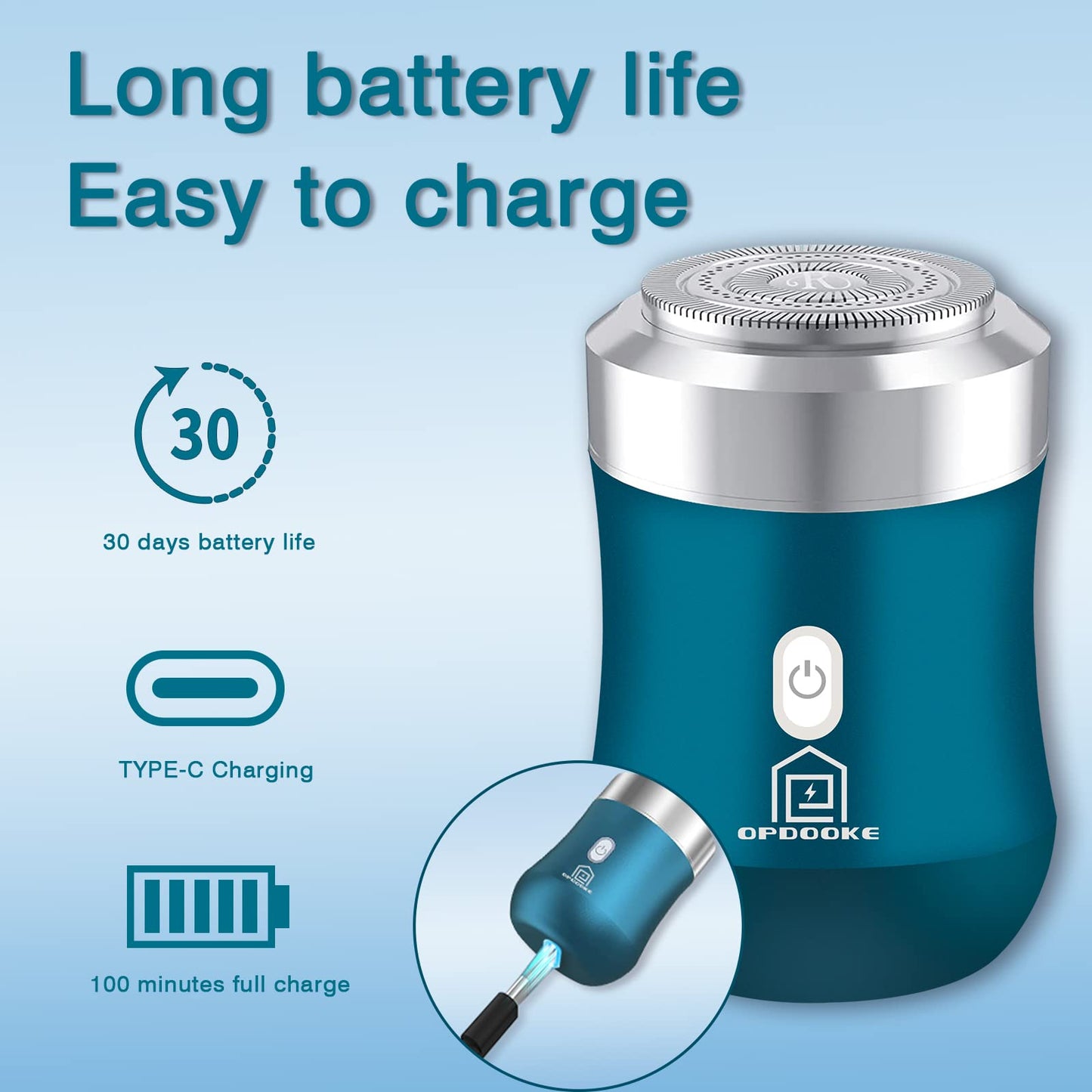 Maquinilla de Afeitar Eléctrica Opdooke Mini Plata con Duración de Batería de 30 Días para Hombre y Mujer