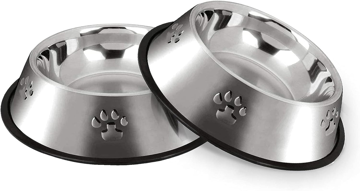 COOLKITALENT Comedero para Perro de Acero Inoxidable, Cuenco De Comida para Mascotas, Comedero y Bebedero Perro Antideslizante, para Perro Grande y Medianas, 2 Unidades, 26cm