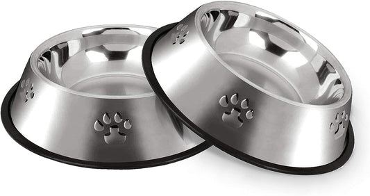 COOLKITALENT Comedero para Perro de Acero Inoxidable, Cuenco De Comida para Mascotas, Comedero y Bebedero Perro Antideslizante, para Perro Grande y Medianas, 2 Unidades, 26cm