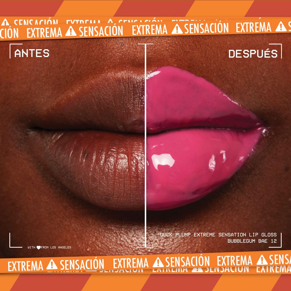 NYX Professional Makeup, Duck Plump, 7ml. Tono: Bubblegum Bae (rosa). Brillo labial voluminizador con efecto plumping para un volumen instantáneo. Gloss infusionado con jengibre picante para un volumen visible y de larga duración. Fórmula vegana.