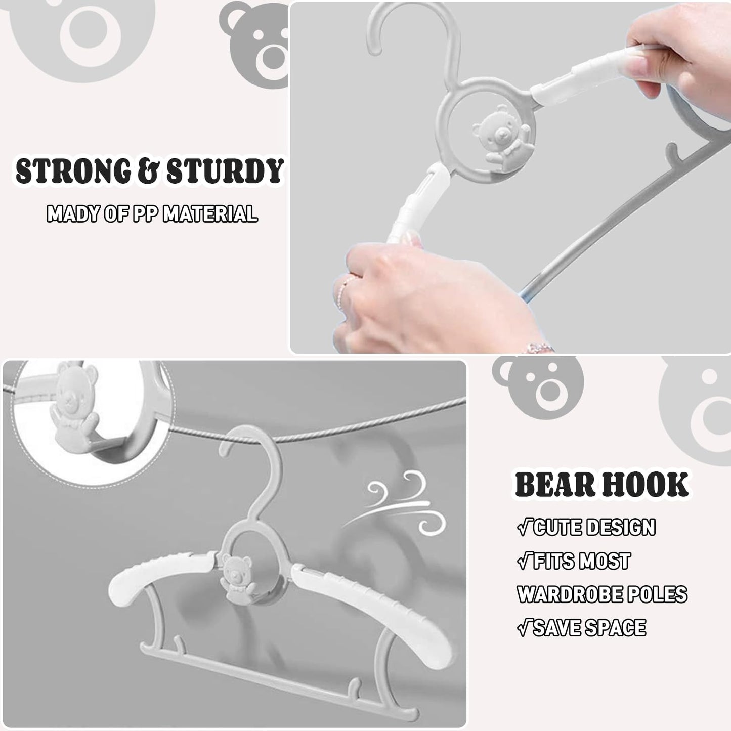 HGYZE - Perchas de clóset para bebé, Ultra Delgadas, Antideslizantes y Extensibles, para Ropa de recién Nacido, 20 Piezas de Regalo Gris, Percha de Ropa Ajustable para niños y niñas