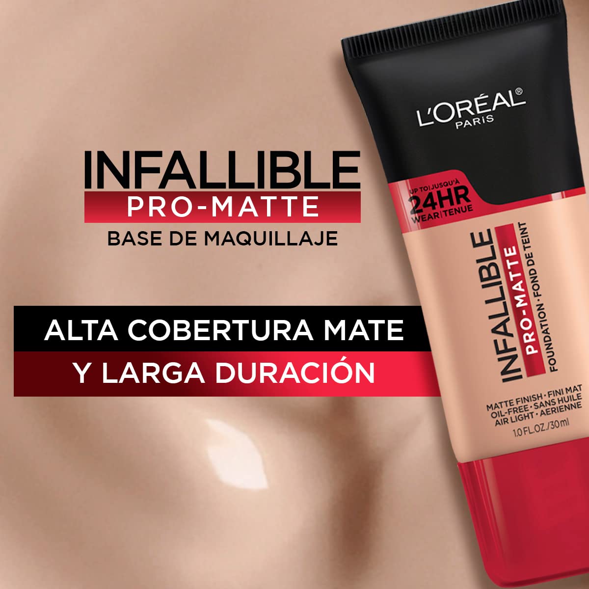 L'Oréal Paris, Base de maquillaje líquida de larga duración, Infallible 24h Pro-matte, Tono Sun Beige 106, 30ml