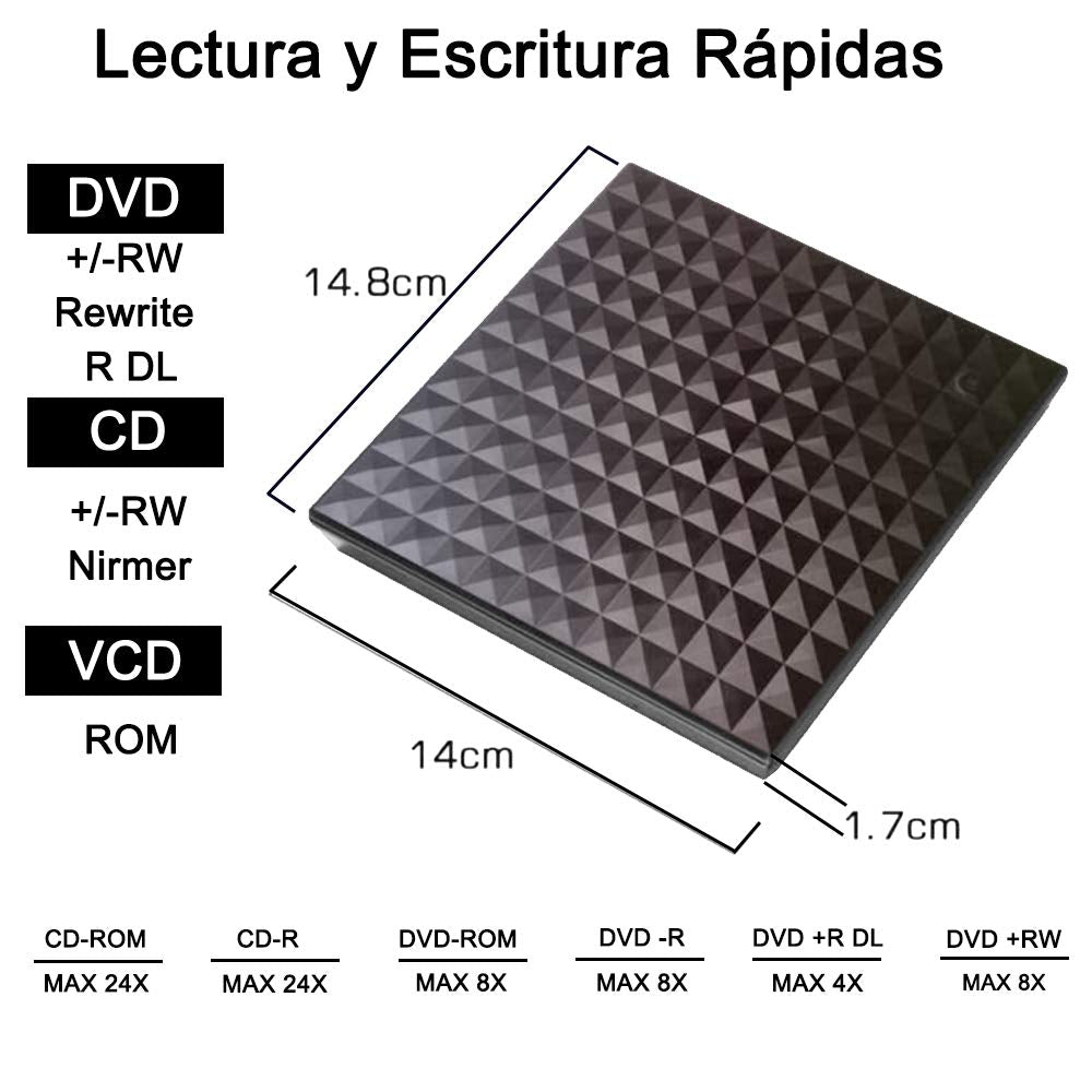 Grabadora CD/DVD Yostyle USB 3.0 Portátil CD/DVD-RW para Windows 2003 / Vista / XP / 7 / 8.1 / 10 / Mac OS