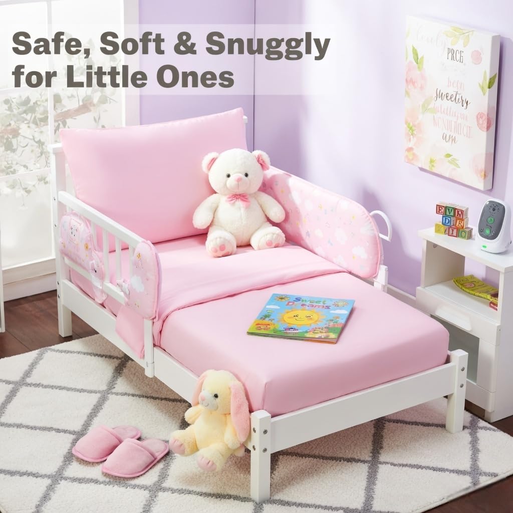 EVERYDAY KIDS - Juego de cama infantil de 4 piezas, incluye edredón, sábana plana, sábana bajera y funda de almohada reversible, color rosa