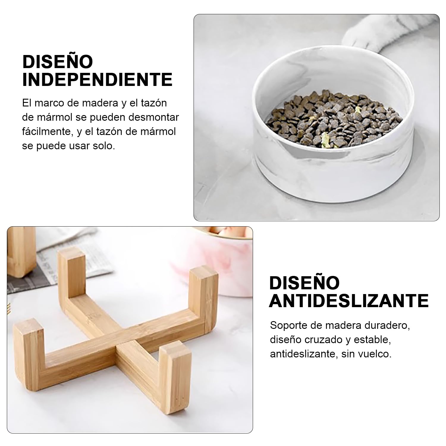 CHENGBAO Plato para Perro y Gato de Cerámica Marmolizada con Base de Estabilizadora (Gris 1)
