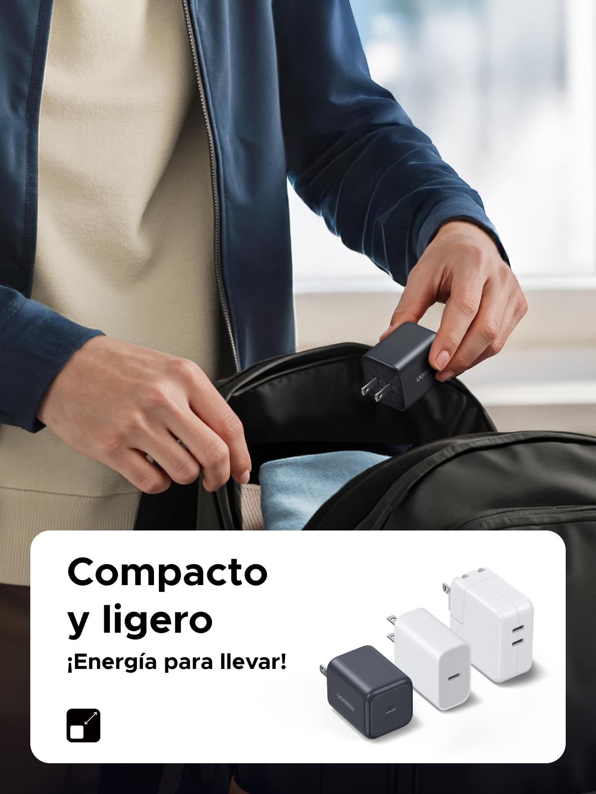 Cargador UGREEN GAN 45W Tipo C Portátil rápido para Galaxy e iPhone