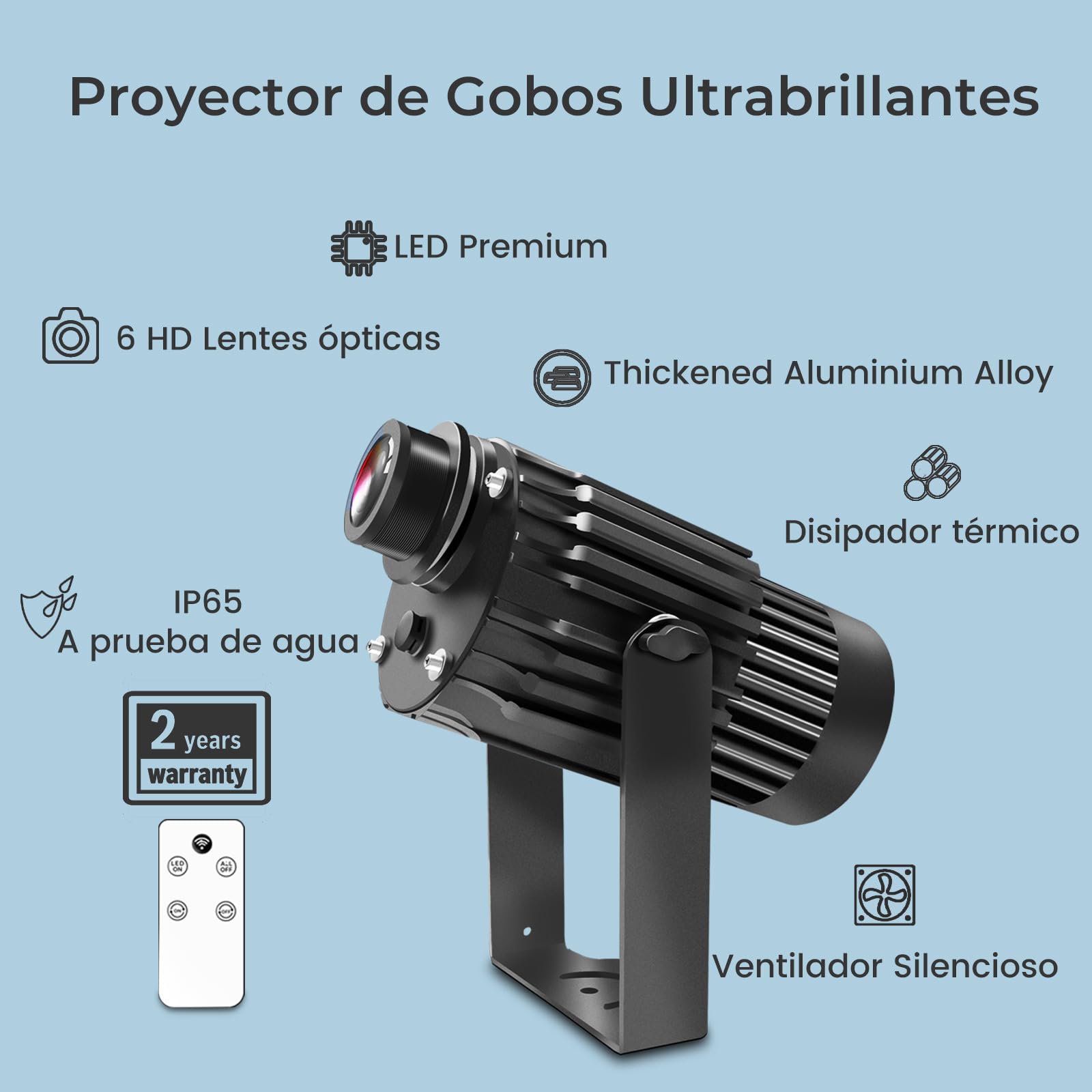 Laulgpoha - Proyector GOBO con logotipo de 100 W para negocios, rotación impermeable IP65 con sistema de refrigeración dual para exteriores, luz LED de efecto DJ con control remoto y lente de vidrio