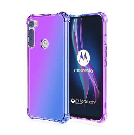 DABUNA Funda para Moto One Fusion Plus Case Uso Rudo,Transparente Colores Degradados Protectora de Cámara Anticaída Carcasa Bumper(Púrpura Azul)