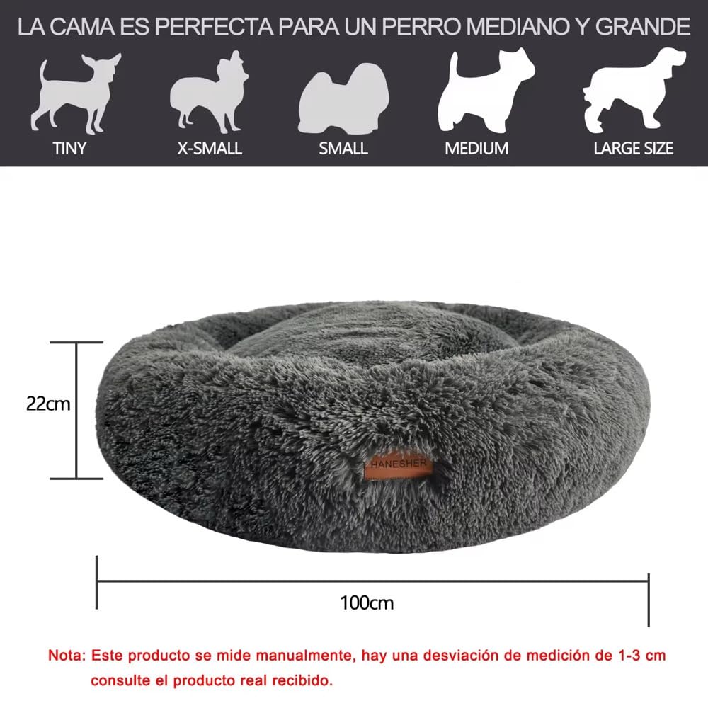 HANESHER Cama Ortopédica para Perro Grande – Memory Foam Antiestrés con Felpa Suave, Base Antideslizante + Bolsa de Regalo – Ideal para Mascotas con Dolor Articular (Gris)