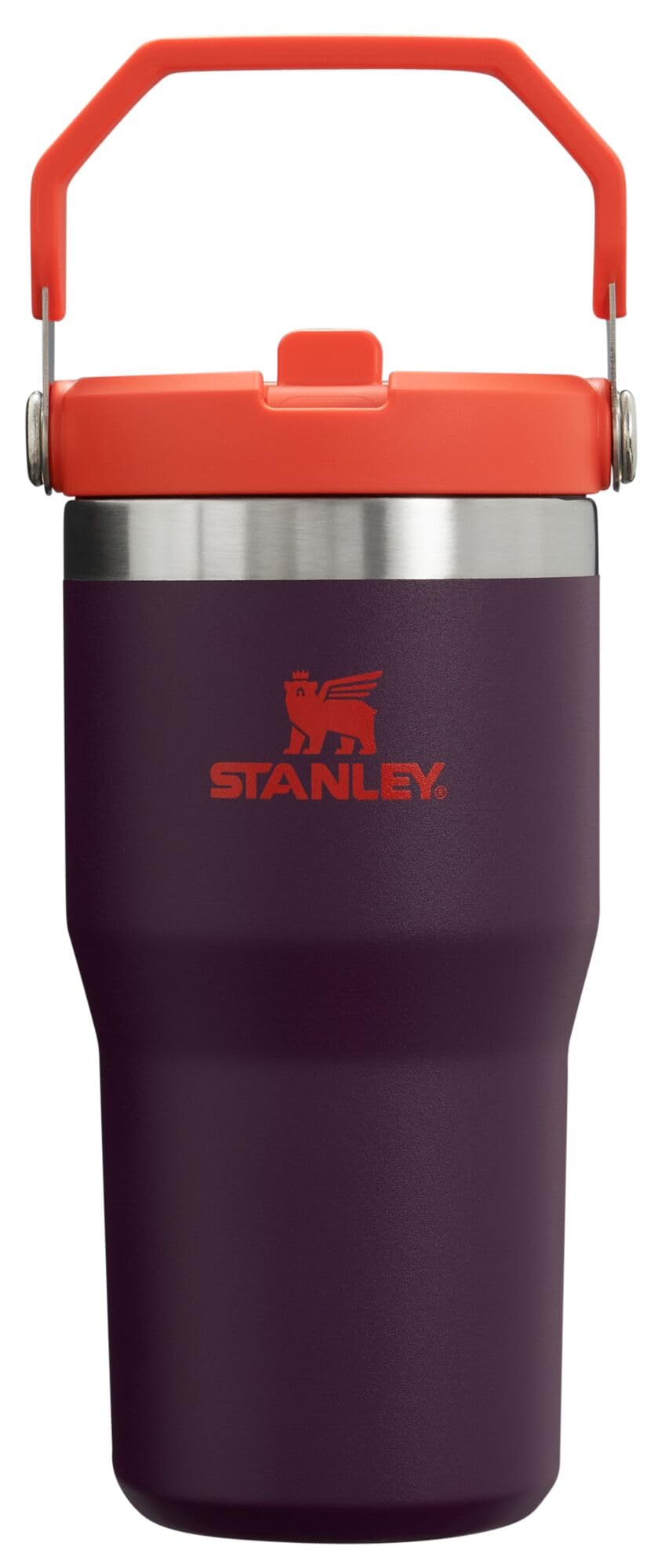Vaso Stanley ciruela con Asa y Popote Abatible, 20 onzas, Acero Inoxidable Aislado, Resistente a Fugas, sin BPA