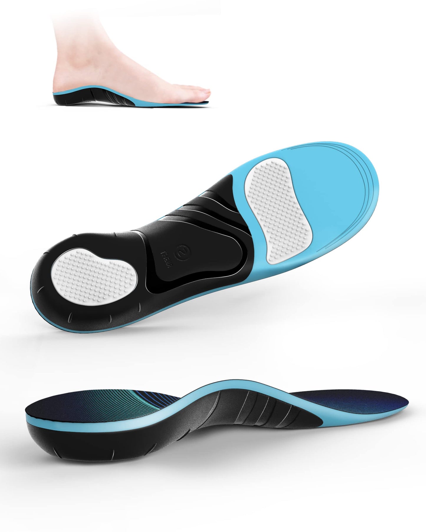 Plantillas QBK GEL Azul Soporte de Arco para Fascitis Plantar y Pie Plano para Hombres y Mujeres