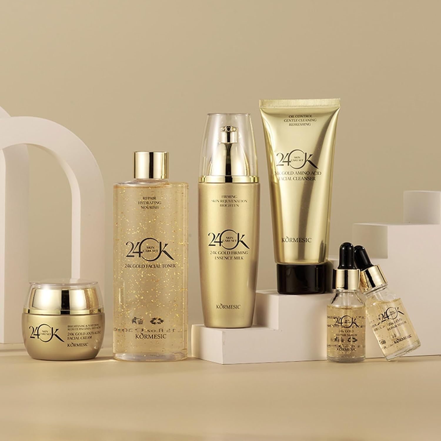 Kit Cuidado Facial 24k Pure Gold Colágeno Oro y Sérum Antiarrugas 6 Piezas Skincare