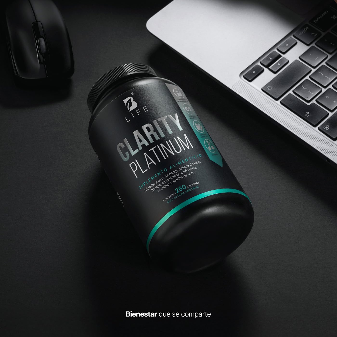 B Life Nootropico Clarity Platinum | 260 Cápsulas | Ingredientes naturales: Hongo Melena de León, Bacopa, Tirosina, Café Verde | Clarity Platinum.