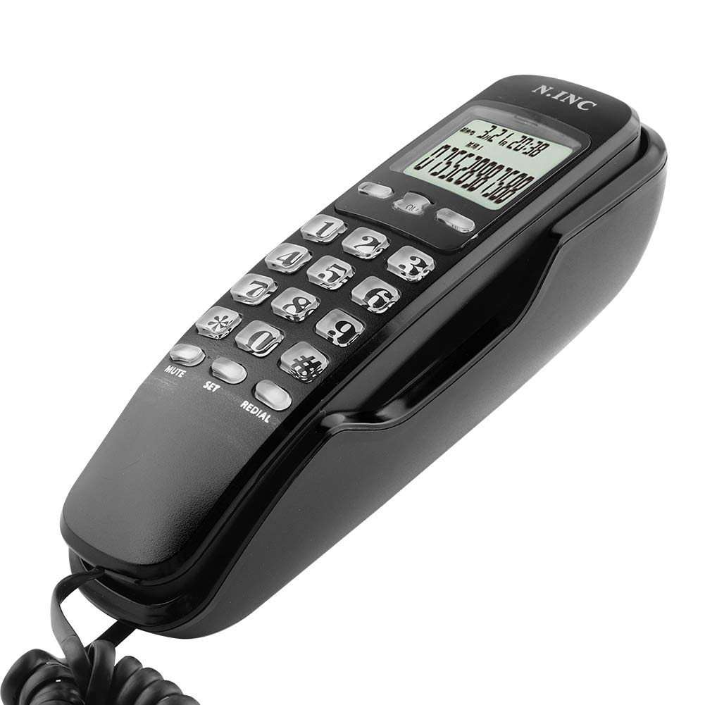 ASHATA Teléfono Fijo con Pantalla LCD, Teléfono con Cable Multifuncional Capacidad de 38 Contactos,Memoria Entrante,Comprobación de Recuerdos,Devolución de Llamada(DTMF/FSK)(Negro)