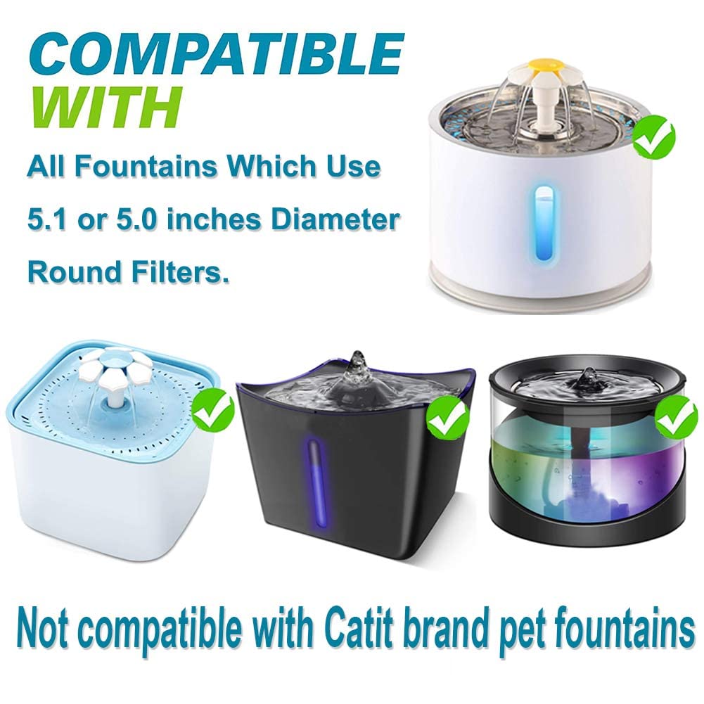Filtros de repuesto para fuente de agua de gato, paquete de 6, 50% más filtros de carbón activado, filtros de fuente de flor de gato, compatible con dispensador de bebidas para mascotas (no para fuente de la marca Catit)