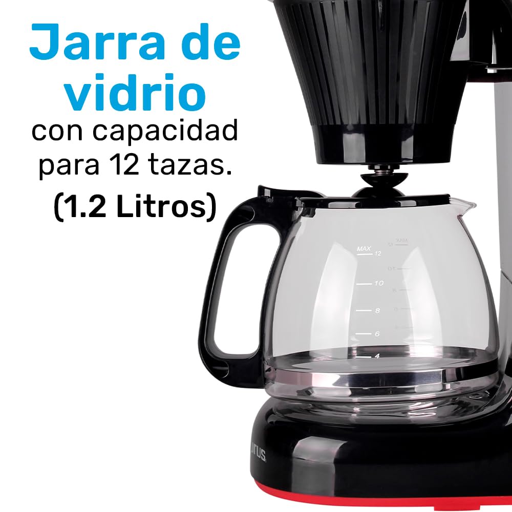 TAURUS VELVET, Cafetera de Goteo 1.2 L, 700 W, Placa Calefactora, Filtro Permanente Lavable y Reutilizable, Café Siempre Caliente