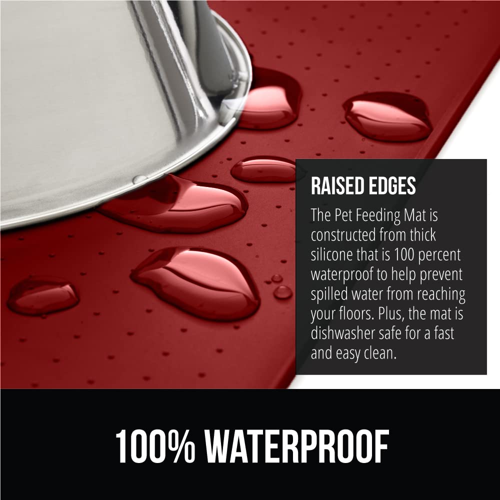 Gorilla Grip 100% Impermeable con Borde Elevado, Alfombrilla de alimentación de Silicona para Mascotas, sin BPA, Las Alfombrillas para Comida para Perros y Gatos contienen derrames, 18.5x11.5 Red