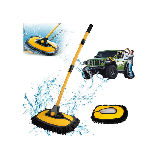 Benanei Cepillo para Lavar Carros Curvado 15°con Mango Largo, Kit de Limpieza para Auto, Chenilla Cepillo para Auto con Poste Extensible 50-120cm, para Lavar Coches, Limpiar Cristales, Fregar, Hogar