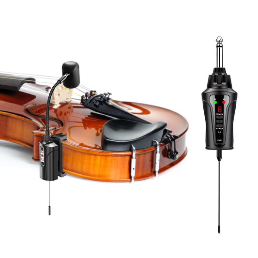 ACEMIC UHF Micrófono inalámbrico para violín Recoge el Instrumento de Cuello de Cisne Micrófono de Clip Transmisor y Receptor para Altavoces Activos, Sistemas de megafonía Activos, VT-5