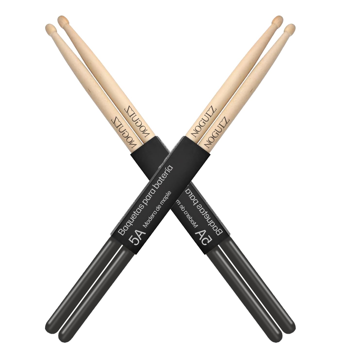 Noguez. 4 Baquetas Profesionales 5A con Grip Antideslizante para Batería, 2 Pares de Baquetas de Madera de Maple con Punta Ovalada, 2 pairs of drumsticks.