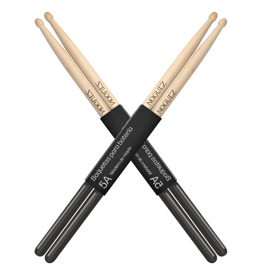 Noguez. 4 Baquetas Profesionales 5A con Grip Antideslizante para Batería, 2 Pares de Baquetas de Madera de Maple con Punta Ovalada, 2 pairs of drumsticks.