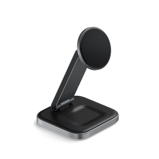 Cargador Inalámbrico SATECHI Negro 2 en 1 Dual Qi2 15W Magnético Plegable para iPhone y AirPods