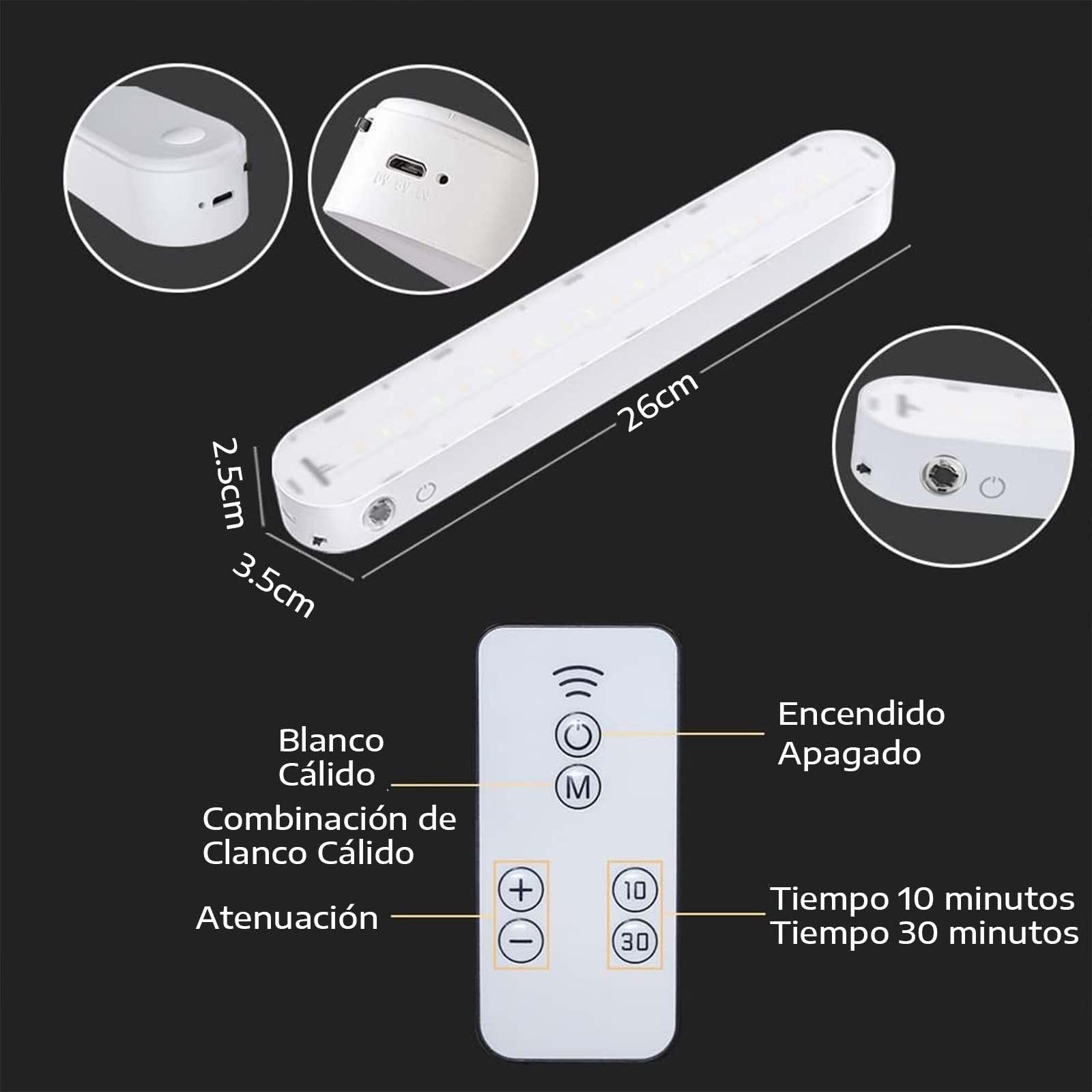 Luces Led Recargables para Cuarto, Luz Led Mangneticas de 3 Colores Brillo Ajustable, Lampara Led para Armario, Taquillas, Dormitorios, Escaleras, Camping al Aire Libre,Iluminación de Banco de Trabajo