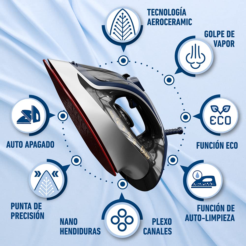 Plancha de Vapor Oster azul con Tecnología Aerocerámica GCSTAC6952