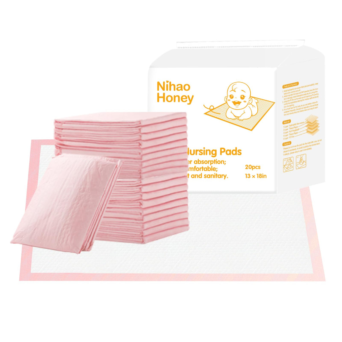 almohadillas para orejas para cambiar pañales de bebé, desechables, de alta absorción, impermeables, portátiles, a prueba de fugas, transpirables, para incontinencia, juego de sábanas, cama, silla, protector de mesa, Rosado, 13*18inch (20pack)