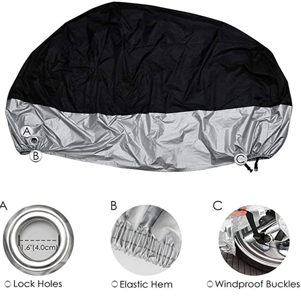Funda para Motocicleta Impermeable Protector 190T - Polvo, Lluvia, escombros y Cubierta Resistente al Agua con protección UV para Motocicletas como Yamaha, Suzuki, Harley Honda(XXXL Negro y Plata)