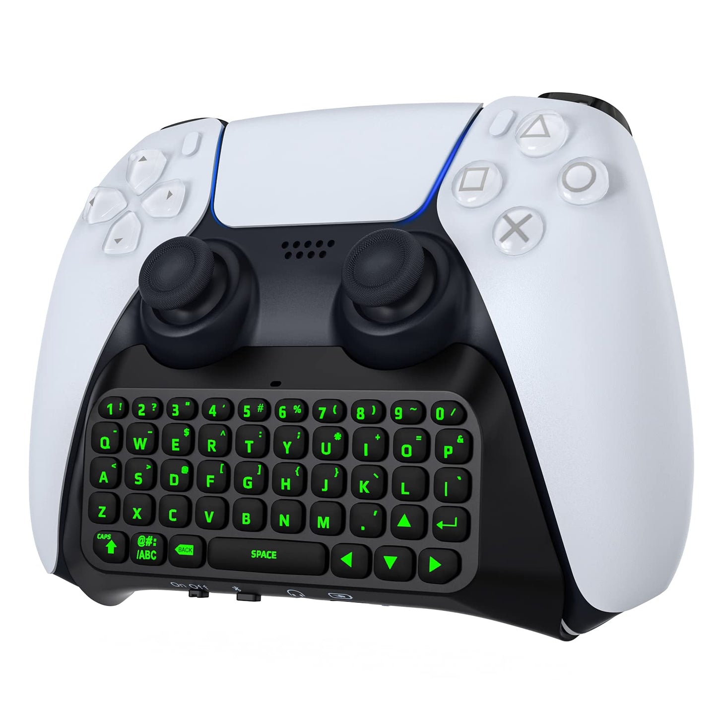 Teclado Retroiluminado Verde MoKo Negro para Controlador PS5 con Altavoz Incorporado y Conector de Audio 3.5mm