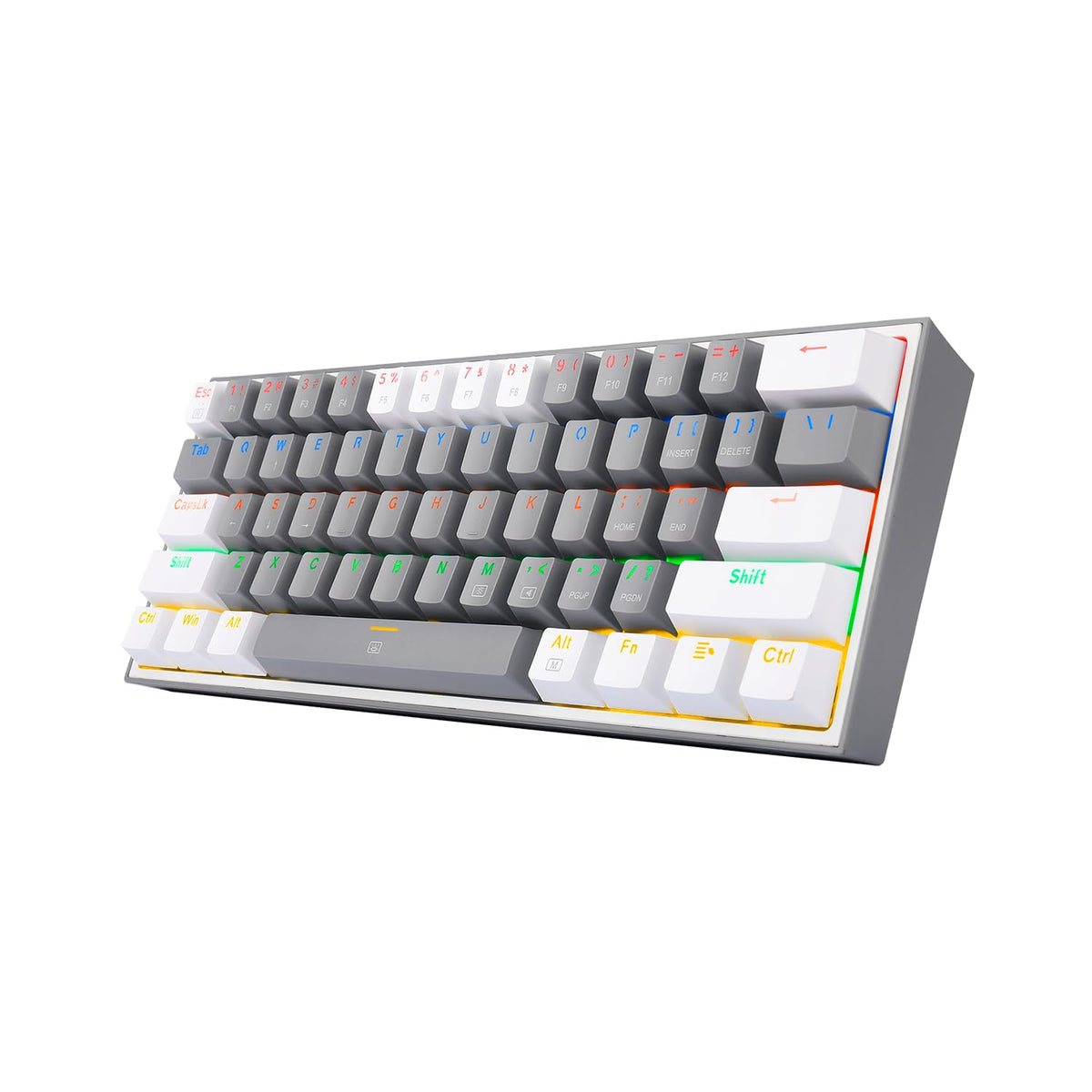 Teclado Mecánico Redragon Gamer Rainbow Gris Blanco con Switches Blue para Pc