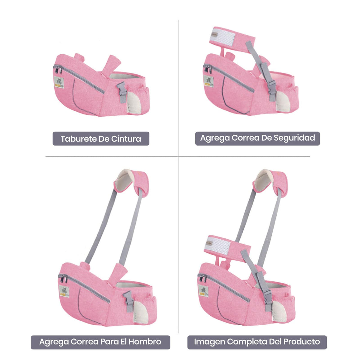 ZEZELIFE Portabebé Asiento de Cadera,Portador de Bebé Ergonómico Taburete de Cintura Algodón con Cinturón de Seguridad y Correa de Hombro Individual Posición Múltiple para Bebé Niños Recién Nacido 0-36 Meses