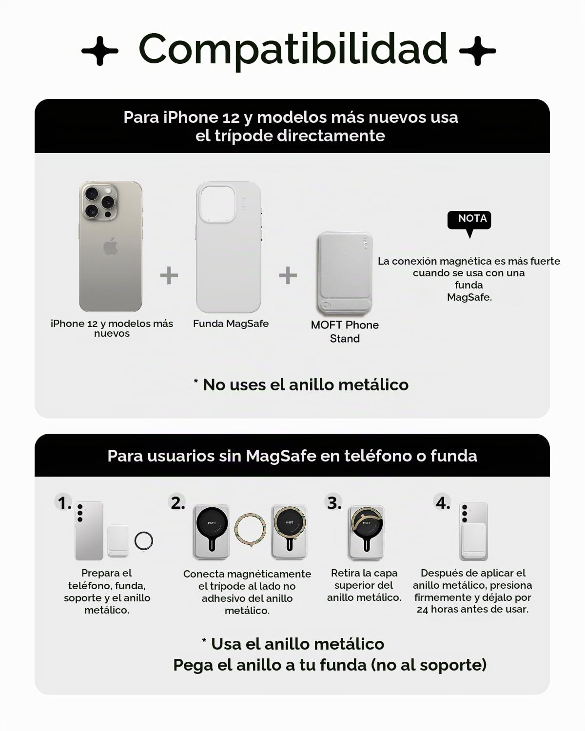 Trípode para Teléfono MOFT Negro Azabache Multiángulo y Portátil para iPhone