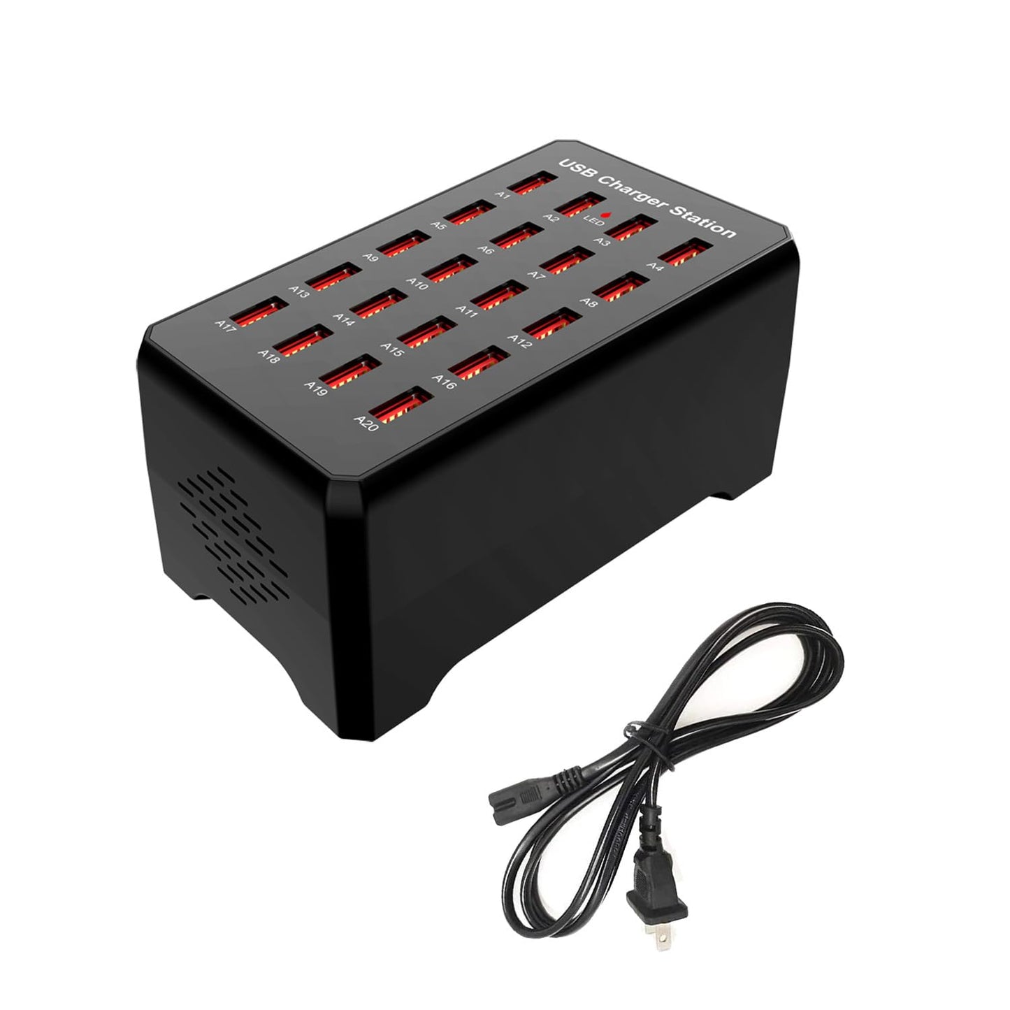 Estación de Carga USB MaxLax Negro de 20 Puertos 100W Compatible con Smartphones y Tabletast