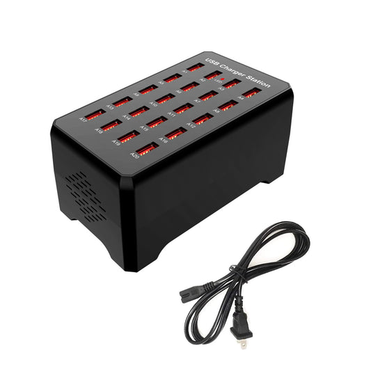 Estación de Carga USB MaxLax Negro de 20 Puertos 100W Compatible con Smartphones y Tabletast