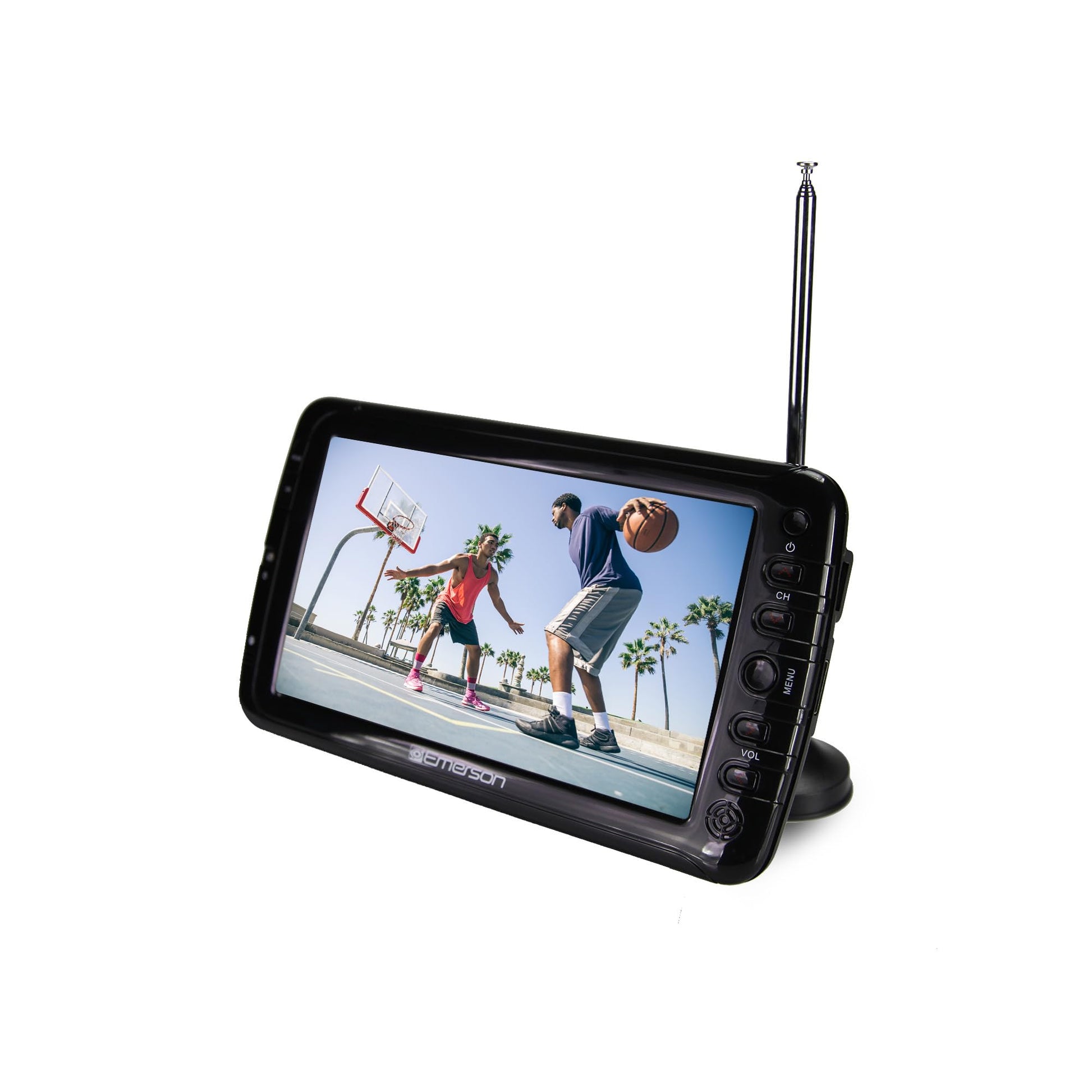 Emerson - Monitor LCD portátil de 7 Pulgadas, Funciona con Pilas Recargables con sintonizador Digital, Entrada HDMI/USB/AV, AC/DC, Control Remoto, Soporte - TV de Viaje pequeño para Coche, Camping