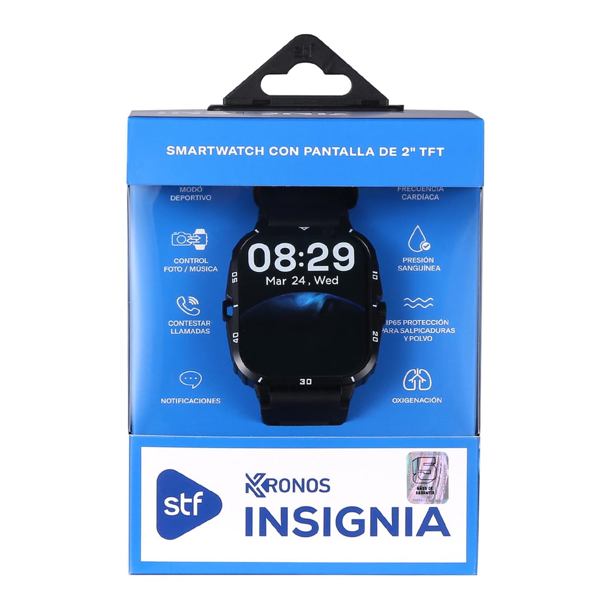 Smartwatch STF Kronos Insignia Negro con Pantalla de 2 Pulgadas y Protección IP65 para Salpicaduras