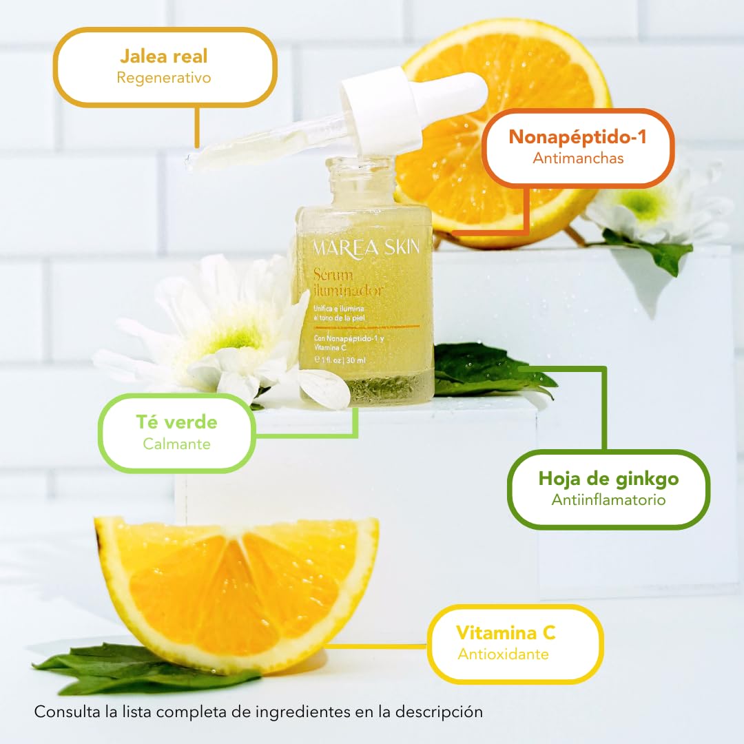 Sérum Iluminador con Vitamina C y Ácido Hialurónico: Aporta Luminosidad y Hidratación Profunda, 30ml | 30 Días de Garantía | Marea Skin | Club Marea