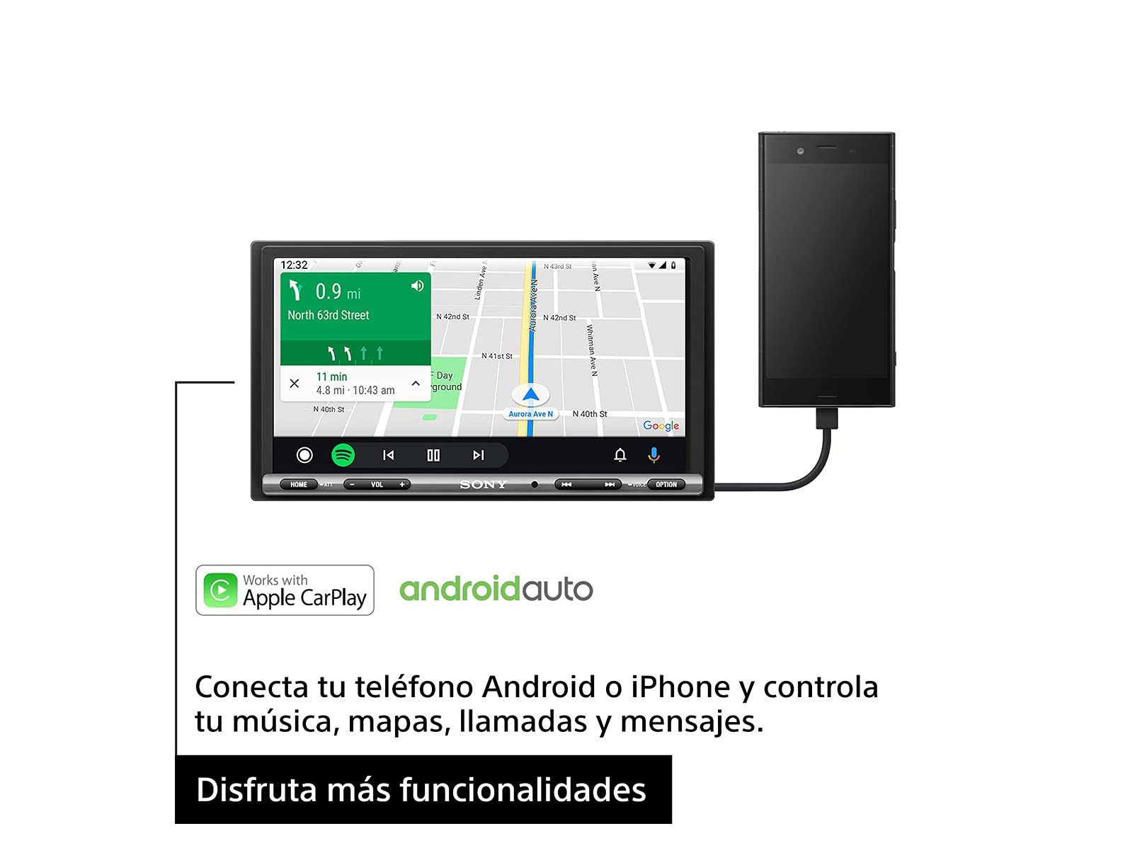 Pantalla Táctil Sony con Bluetooth Apple CarPlay y Android Auto 6.95 XAV-AX3200