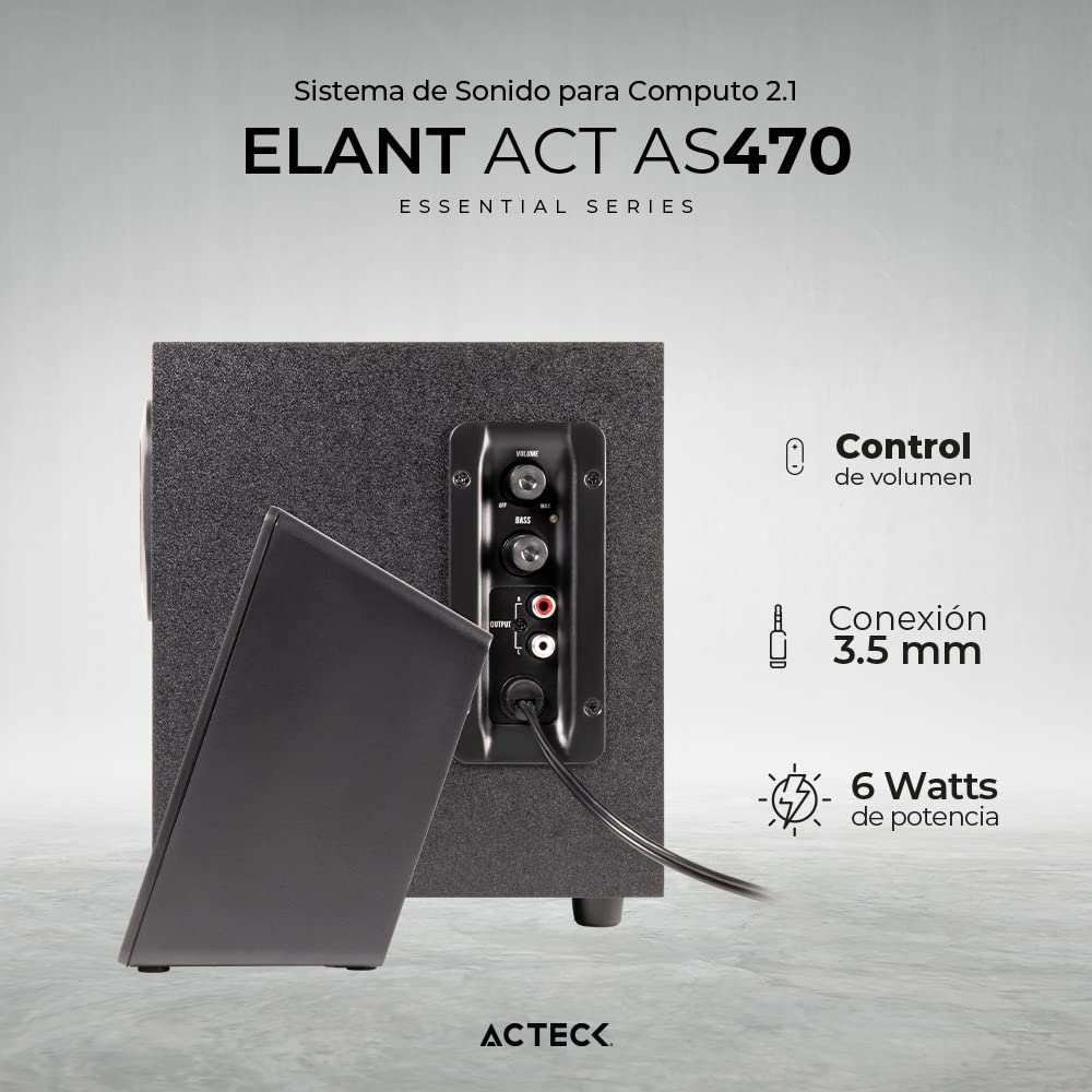 Acteck Sistema de Sonido Elant Act AS470 2.1 Ch + Subwoofer Alambrico Negro Advanced Series
