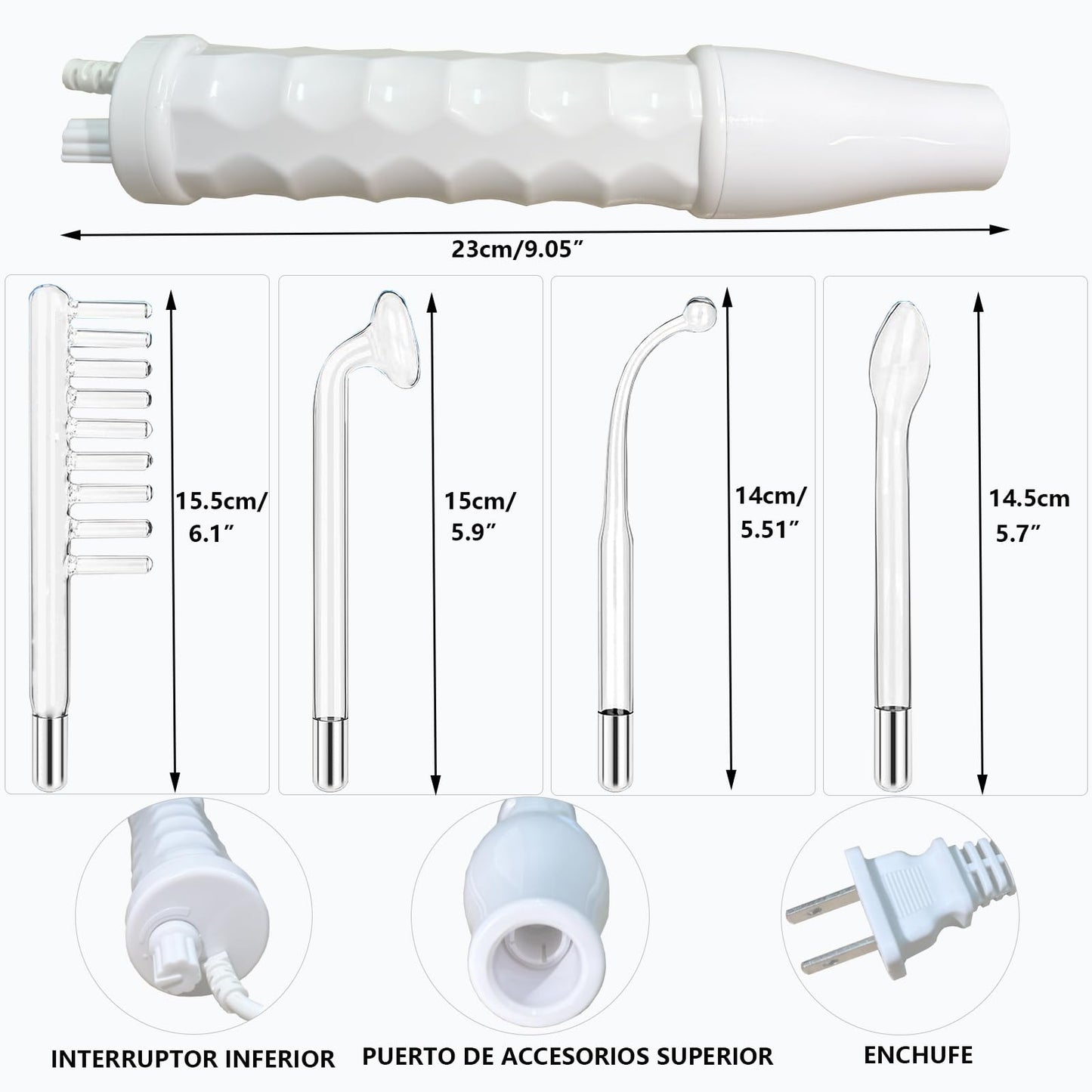Equipo de Alta Frecuencia Facial Portable con 4 Palos de Neón para Reducir Arrugas, Ojeras e Imperfecciones