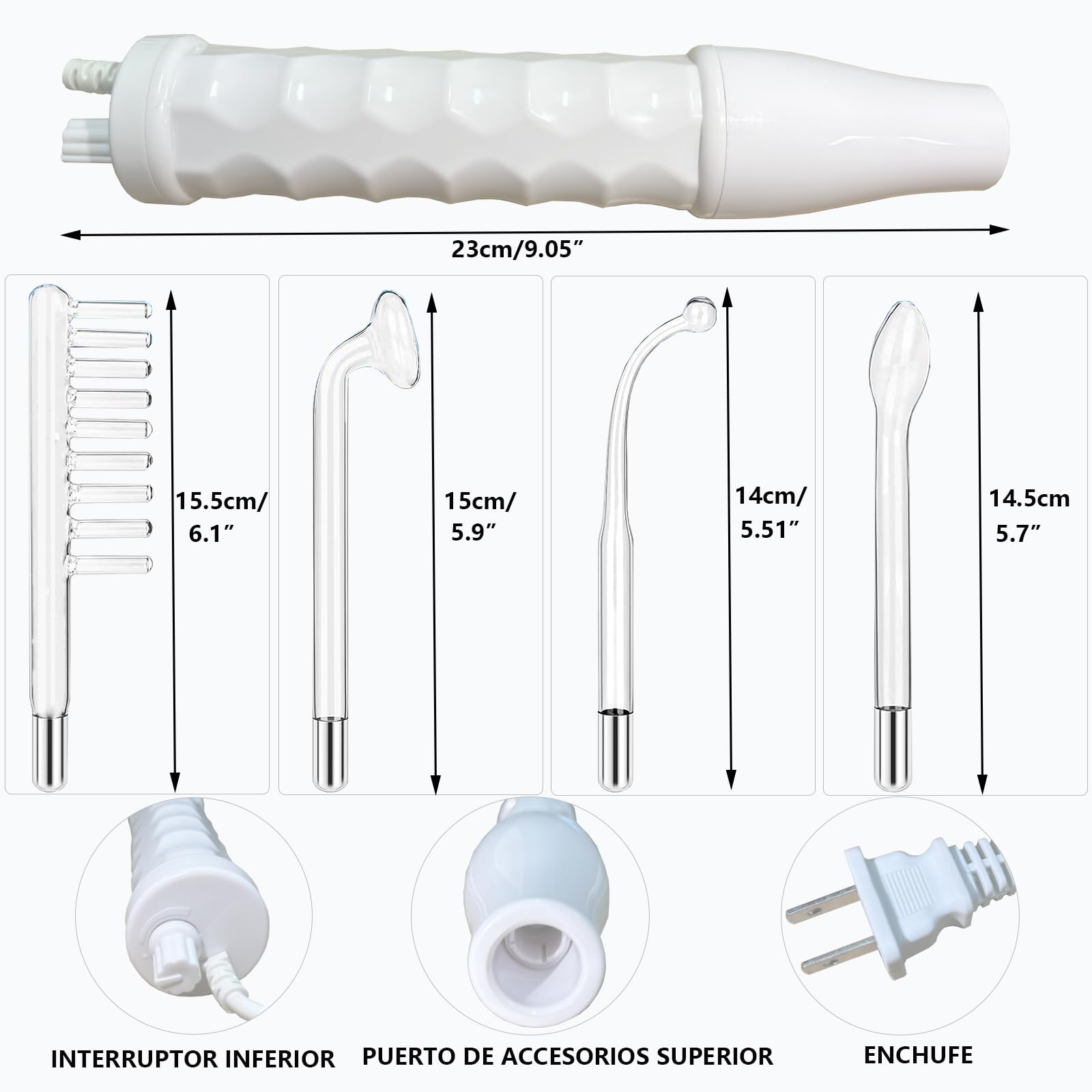Equipo de Alta Frecuencia Facial Portable con 4 Palos de Neón para Reducir Arrugas, Ojeras e Imperfecciones