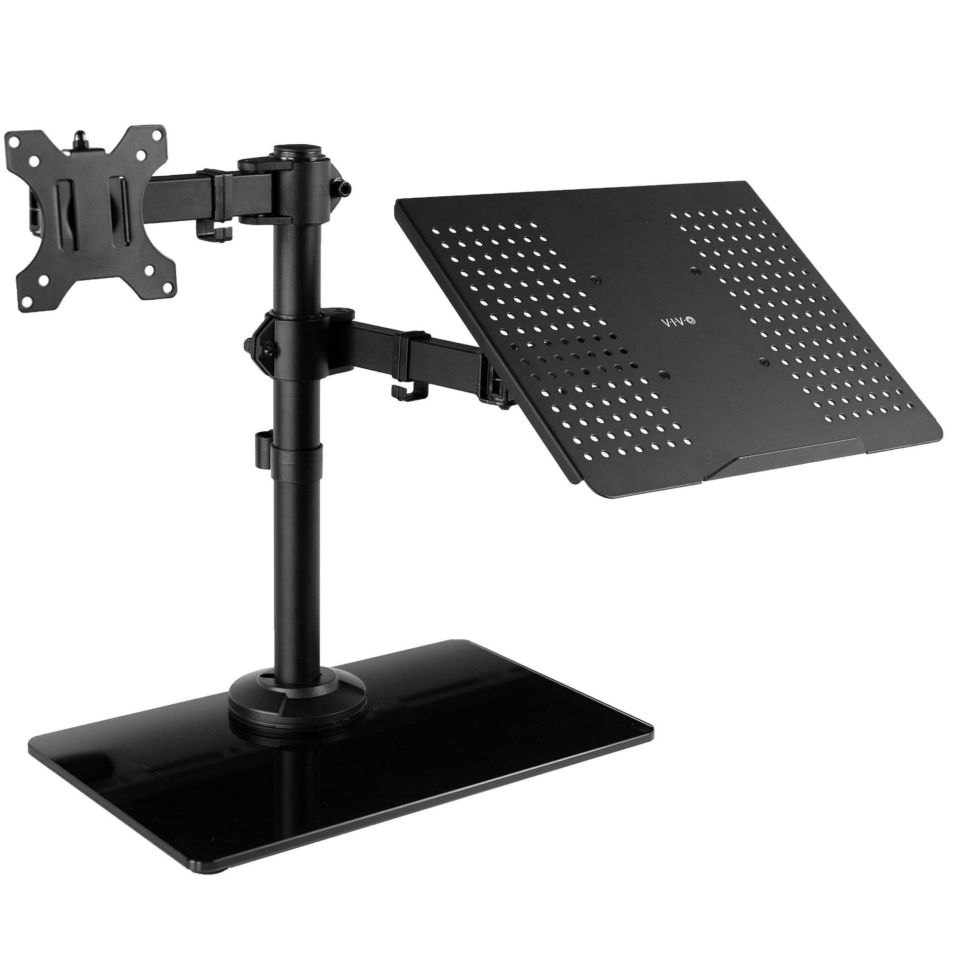 Soporte para Monitor y Portátil Vivo Negro con Base de Vidrio, Adaptable hasta 32 Pulgadas